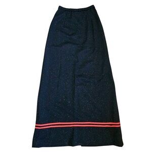 70s Womens Black Polyester Knit Long Maxi Skirt Pullon Speckled Red‎ Stripe XS/S